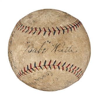 1922 New York Yankees A.L. Champions Team Signed Official A.L. (Ban Johnson) Baseball (9 Signatures) - Including "Babe" Ruth and "Home Run" Baker (PSA/DNA)